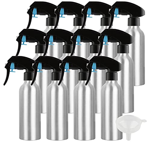 ZEOABSY 12 Piezas Pequeño 200ml Spray de Aluminio Plata Botella de Spray Vacía con Pulverizador Negro de Niebla Fina Atomizador para Limpieza, Cabello, Plantas, Flores, Peluqueria Cosmético, Viaje