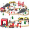 Giant bean Wooden Train Set 72 PCS, Wooden Train Tracks & Train Toys, Toddler Model Train Set, Toy Railway Kit for Kids Age 3+, Gift for Boys and Girls (Fire Station Theme)