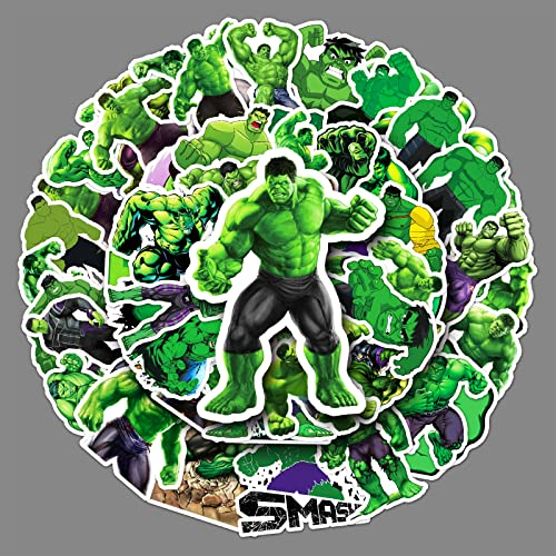 LYLSDSB Superheld Avengers Aufkleber 50 Stück Marvel Hulk Aufkleber Vinyl Grün Aufkleber für Laptop Skateboard Gepäck Fahrrad Motorrad Wasserflasche iPhone Computer Aufkleber