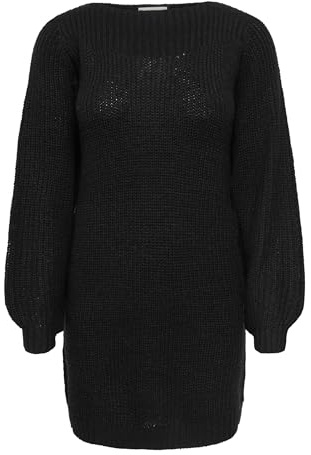 JdY Damen Jdywhitney Megan L/S Boat Knt Noos Dresses, Black/Detail:w Black Ply, L EU