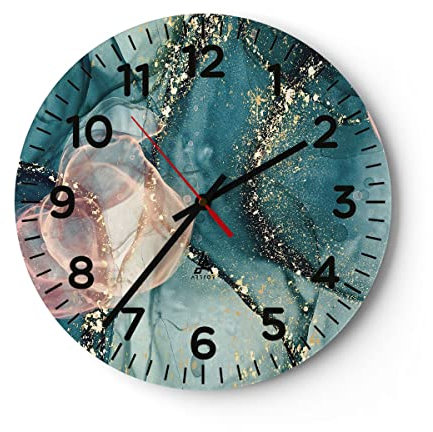 Modern Wanduhr Flüssigkeit Gold Rosa 40x40cm Rund Groß Wand Uhr Glas Analog Zimmeruhren Küche Büro Wohnzimmer Glasuhr Wall Clock Dekoration Design Wanddekoration Küchenuhr C4AR40x40-4817