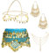 Kakonia 4 Sets Bauchtanz-Accessoires für Frauen, Bauchtanz-Hüfttuch, Wickelgürtel, böhmische Goldmünzen-Ohrringe, Kopfbedeckung, Haarkette, Quaste, Fußkettchen-Armband für Frauen Grün