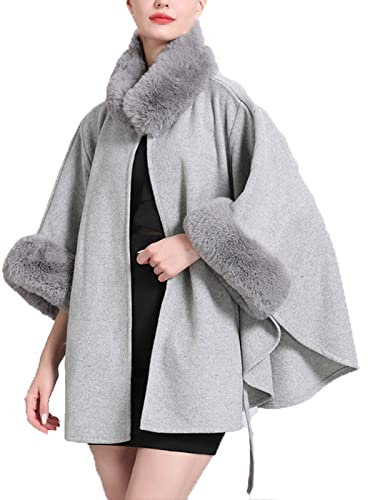 Battnot Kunstpelz Schal Stola Bolero Damen Für Frauen Hochzeit Abend Braut Brautschal Brautstola Braun Damen Poncho Cape Winter Umhang Tweed Jacken mit Kunstfell Kragen Kunstpelz Stolen