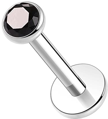 Labret Ohrstecker 16G Labret Schmuck Lippenringe G23 Titan Helix Knorpel Tragus Ohrringe Medusa Ring Lippenpiercing Innengewinde Monroe Schmuck 6mm Ohrstecker Silber Natur Schwarzer Achat