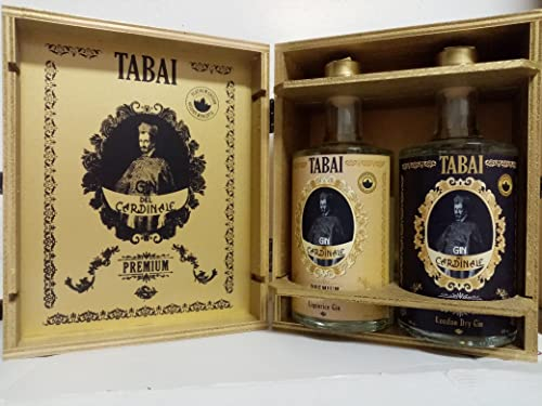 CASSETTA ORO TABAI 2 BOTTIGLIE GIN DEL CARDINALE: LONDON DRY PREMIUM LIQUORICE EDIZIONE LIMITATA PREMIUM OFFERTA 98,00