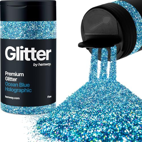 Hemway Premium Glitter Shaker - Ocean Blue Holographic | Fine Metallic Flake Sequins for Resin & Epoxy Crafts | Craft Supplies for Tumblers, Festival, Hair, Face, Body, Eye & Nail Art | 130 g