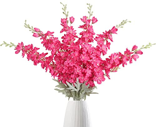 IPOPU Künstliche Ritterspornblumen, 6 Stück, 85,1 cm, Hot Pink, Seide, künstlicher Rittersporn Blumen, Langer Stiel, Blumen für hohe Vase für Zuhause, Hochzeit, Tischdekoration, Hot Pink