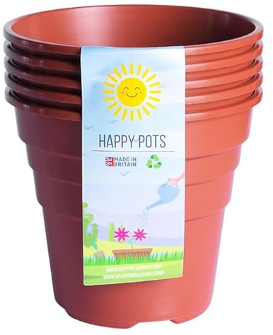Happy Pots - Lot de 5 pots de fleurs réutilisables en plastique de qualité supérieure pour intérieur/extérieur, décoration d'intérieur, jardinage - Rond, très résistant, résistant aux UV, recyclables