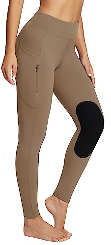 baleaf Damen Reithose Winter Reitleggings Kniebesatz wasserabwiesend Thermoleggings gefüttert mit Handytasche für Frauen Mädchen Schokoladenbraun L