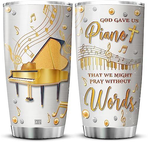 KOIXA Piano Coffee Tumbler Christian Birthday Gifts For Men Women Adults Music Lovers Teachers Travel Mug With Lid Insulated Cup Cold Steel Tumblers Inspirational Quotes Jewelry Style