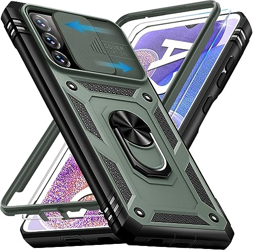 Giyer für Samsung Galaxy A23 5G Hülle mit Schutzfolie, Handyhülle Galaxy A23 mit Kameraschutz Kartenschlitz 360° Metall Ring Ständer Stoßfest Bumper Schutzhülle für Samsung A23 Case Cover (Grün)