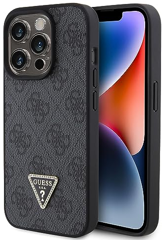 Guess GUHCP15LP4TDPK Hülle für iPhone 15 Pro 6.1 Schwarz hardcase Leather 4G Diamond Triangle