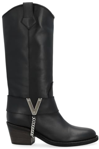 VIA ROMA 15 Stivale Texano Nero con V Argento, Size: 41