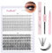 Fadlash Kit Pestañas Postizas Individuales 0.07 D 8-16mm 10D+20D DIY Pestañas Kit de Extensión De Pestañas de Pegamento y Sellado Pinzas Racimo Suaves Pestañas para Diy en Casa