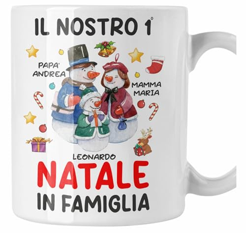 Colorfamily Tazza Natale PERSONALIZZABILE Il nostro 1° Natale in famiglia Personalizza con nomi Merry Christmas Regalo Natale