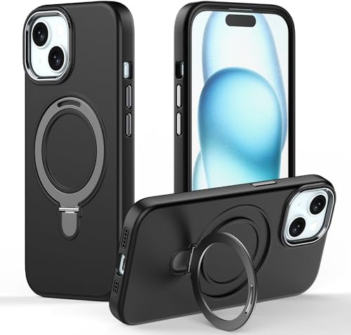 TECHGEAR iPhone 15 Plus Stand Case, Premium Liquid Silicone Shockproof Anti-Scratch Magnetic Kickstand Case, Soft Microfibre Lining, Compatible with MagSafe Case for iPhone 15 Plus 6.7 - Black