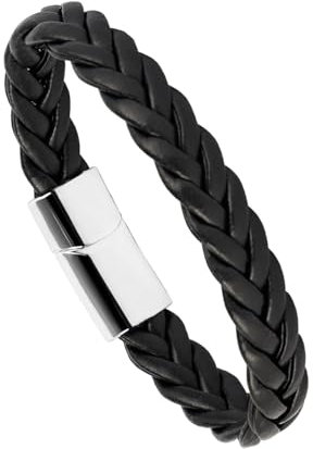 Eigso unisexe tendance vintage tressée bracelet brassard en cuir pour les hommes femmes hommes mode bracelet avec acier inoxydable snapback