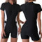FEOYA Women One Piece Swimsuit Athletic Short Sleeve Rash Guard Zip Up Swimming Costume Boyleg Short Athletic Surf Swimwear Built in Bra F1 M