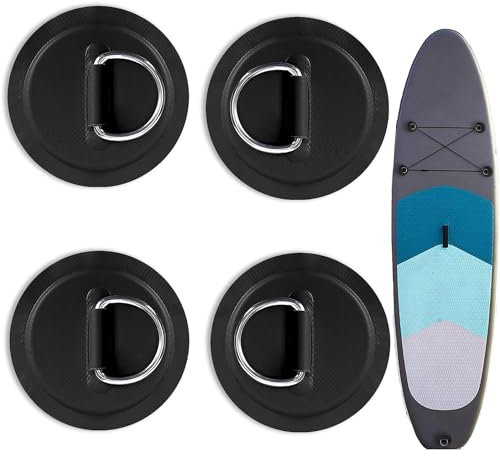 ACTIUSIS Edelstahl-D-Ring-Patch, D-Ring Pad Patch, Kreisförmiger D-Schnalle, Geeignet für Schlauchboote, Stand-Up-Paddle-Boards, Flöße, Keine Kleber erhalten, 4 Stück, Schwarz