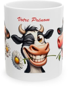 Jm-Déco Mug personnalisé Personnalisable Vache marrante avec prénom ou Petit Texte - Idée Cadeau - Tasse Humour Rigolo Fun