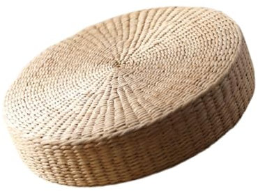 predolo Tatami Bodenkissen Rundes gepolstertes Kissen Hocker Handgewebte Strohmatte Sitzkissen für Yoga Zen Meditation, 30x30x10cm