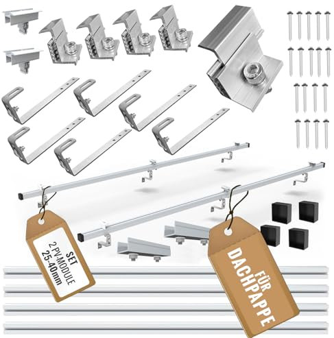 SET 2x PV-Module, PV, Photovoltaik, DACHPAPPE, Aufständerung, Dachhalterung, Befestigung, Halter, Halterung, Solar, Solarmodul, Solarpanel, PV Halter, 25-40mm, 0%