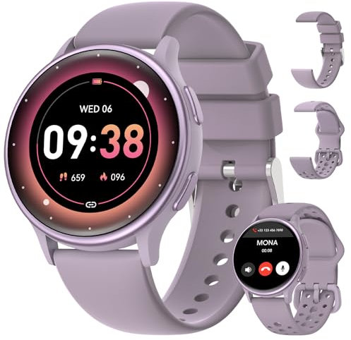 AIMIUVEI Montre Connectée Femme avec Appel, 1.27” Smartwatch avec 100 Modes Sportifs, UVI, 24H Fréquence Cardiaque SpO2 Stress Émotions, Suivi des Règles, Sommeil, Podometre IP68 Android iOS Violet