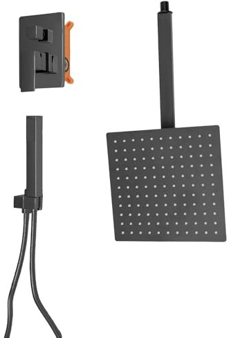 Kit doccia da incasso, 25 x 25 cm, colore nero