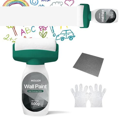 Mollor Rodillo Pintura Pared, 500g Portátil de Pintura Blanca Interior, Pintura Blanca Pared de Secado Rápido y a Base de Agua, Paint Roller para Cubrir Graffiti, Manchas, Rayaduras, Grietas