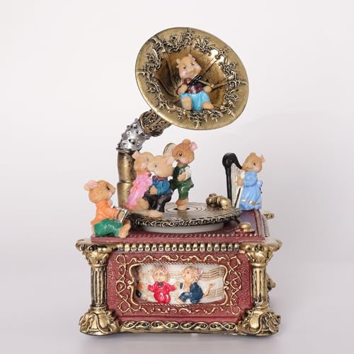 LALALANHOME Nähmaschine Spieluhr, Niedliches Katzenelement mit zwei drehbaren Beschlägen, Schneidermaschine Spieluhr für Mädchen Geburtstagsgeschenk Valentinstag (Grammophon)