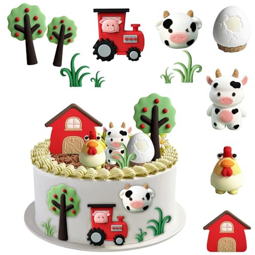 Bauernhof Geburtstag Deko,12 Stück Bauernhof tier cake topper,cupcake tierfiguren spielzeug,Bauernhof Party Herzstücksticks für kuchen dekoration kindergeburtstag