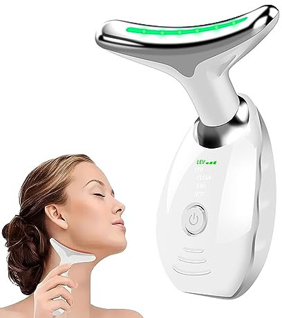 Face Massage, Anti-Aging Neck Eye Massager with 7 Colors 3 Modes, Facial Massager for Skin Care, Anti-Wrinkle Device for Slimming Face (White)
