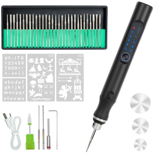 PTUI Elektrischer Gravierstift mit 36 Bits – Wiederaufladbare USB-Akku-Graviermaschine für Schmuck, Holz, Glas, Metall, Keramik & Steinschnitzerei – Tragbarer DIY-Rotationsgravierer