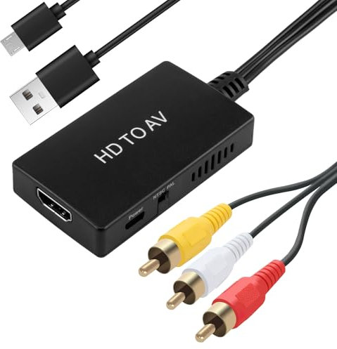 teashow HDMI to RCA Converter AV to HDMI Adapter Composite to HDMI Converter for PS2 PS3 Wii Xbox VHS DVD Supports PAL/NTSC 1080P Output HDMI to AV Converter with RCA Cable