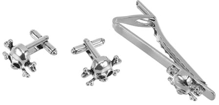 Healvian 3 Pièces Ensemble De Pinces à Cravate Épingles à Cravate Pince à Cravate Pinces à Cravate Pour Hommes Boutons De Manchette Tête De Mort Pour Hommes Cravate à Pince Silver Alliage