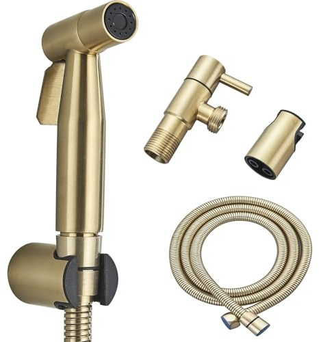 Bidet Handbrause Set,Bidet Handbrause mit Hochdruck-Handbrausekopf Standard G1/2 Schnittstelle,Hand Bidet Sprayer mit Schlauch und Ständer,Gebürstetes Gold