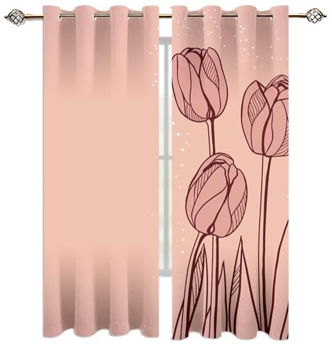 KBDQGX Verdunkelungsvorhang Kinderzimmer Mit Ösen Kinder Mädchen Junge Rosa Tulpen Muster 140X160Cm Vorhänge Wohnzimmer Schlafzimmer Küche Blickdichte Gardinen 2Er Set Thermovorhang Hitzeschutz
