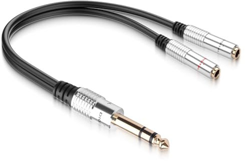 JSADZKJ 1/4 TRS Cable de audio,1/4 macho estéreo a doble hembra estéreo Y Splitter Cable de audio,chapado en oro de 6,35mm de audio adaptador de cable para bajo,teclados,mezclador-20CM