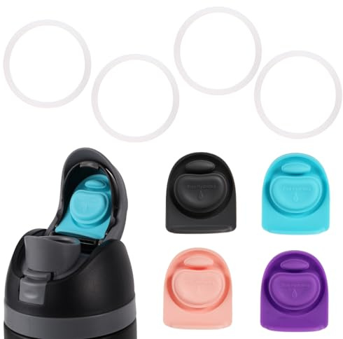 BOXOB 4pcs Water Bottle Seal Rings & 4pcs Replacement Stoppers for Owala Rubber FreeSip 16/19/24/25/32/40oz, BPA-Free Silicone O-Ring Cap Gaskets & Lid Top Plugs for Bottle Accessories Parts(Color 4)