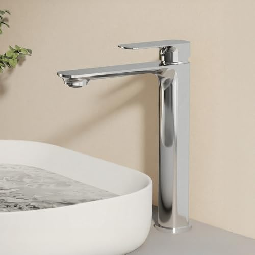 EMKE Waschtischarmatur Chrom, Wasserhahn Bad Mischbatterie Ultrathin, German 4MS Kupfer mit DVGW Zertifizierung, Wassersparend Armatur Keramikkartusche für Badezimmer Hotel, einfache Installation