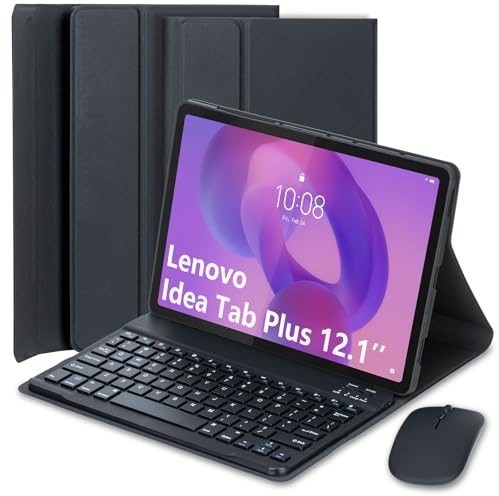 EHLCYS Keyboard Case for Lenovo Idea Tab Plus 12.1-Inch/Tab K12 2025 Model (TB361ZU/TB361FU), Magnetic Detachable Bluetooth QWERTY Keyboard, Ultra-Thin Multi-Angle Cover & Mouse,Schwarz