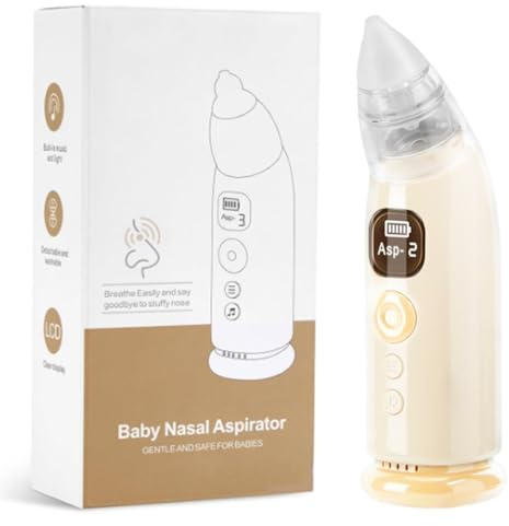 Shynova Aspirateur Nasal Électrique pour Bébé avec Musique Apaisante, Affichage LED, Facile à Nettoyer - Nettoyeur de Nez Électrique Doux pour Nouveau-nés et Nourrissons - Blanc