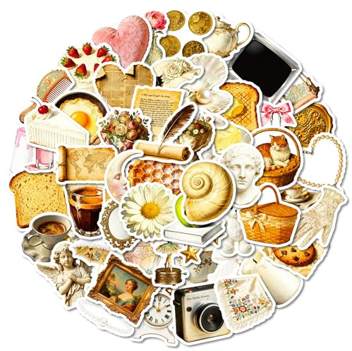APAREAL Aesthetic Vintage Sticker 50 Stück, Graffiti Koreanischer Stil Wasserfeste Aufkleber für Laptop Scrapbooking Journal Skateboard Kindle Motorrad Koffer Fahrrad MacBook