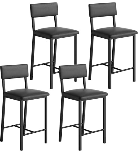 Garvee Lot De 4 Tabourets De Bar Hauteur Comptoir - Assise Rembourrée, Dossier Et Repose-Pieds, Cuir PU, Pieds en Métal Robustes, Chaises Hautes Modernes pour Îlot De Cuisine