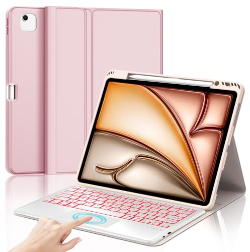 JADEMALL Clavier avec Touchpad pour iPad Air 13 M4/M3/M2 2026/2025/2024 | AZERTY Clavier Rétroéclairé Français Détachable avec Pavé Tactile pour iPad Air 13 Pouces M4/M3/M2 2026, Rose