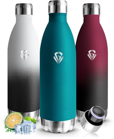 Mujigaga Trinkflasche Edelstahl 1L, Doppelwandige Thermosflasche Kohlensäure Geeignet, Kalt & Warm, BPA-Frei Trinkflasche Sport, Auslaufsicher Isolierflasche für Ufficio, Büro, Fitness