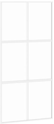 Porte coulissante blanche 102,5 x 205 cm en verre trempé et cadre en aluminium, amortisseur de porte silencieux pour porte coulissante intérieure, vitres en verre transparent pour salon lumineux