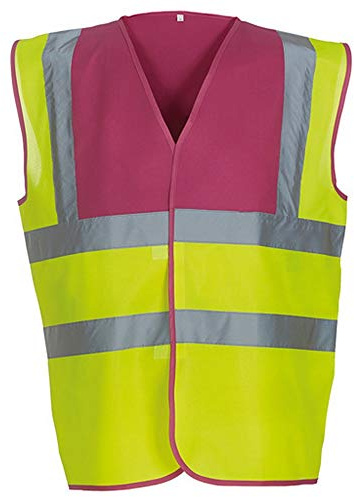 Yoko Unisex Premium Hi-Vis Waistcoat Vest / Jacket (S) (Hi Vis Yellow/Raspberry)