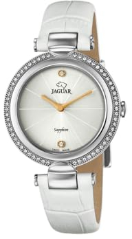 JAGUAR Uhrenmodell J832 / 1 aus der Cosmopolitan-Kollektion, 34,5 mm Gehäuse mit weißem Lederarmband für Damen J832/1