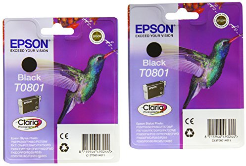 Epson T0801 Ink Cartridge, Black (Pack of 2), Genuine